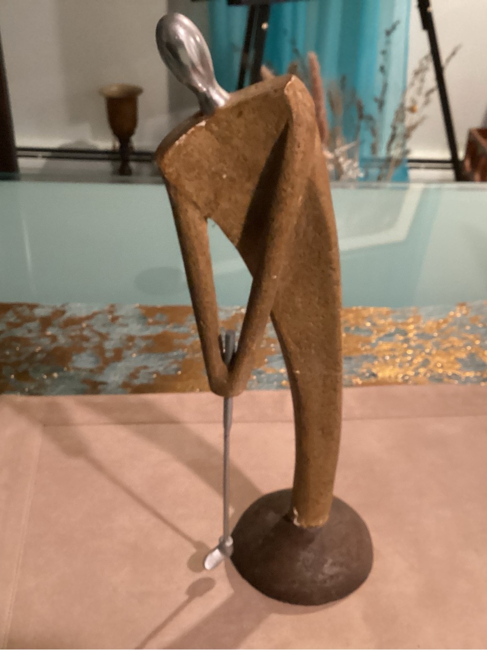 Vintage Abtract Bronze-Toned Golfer Sculpture - Home Art Accent 13 1/2 in.